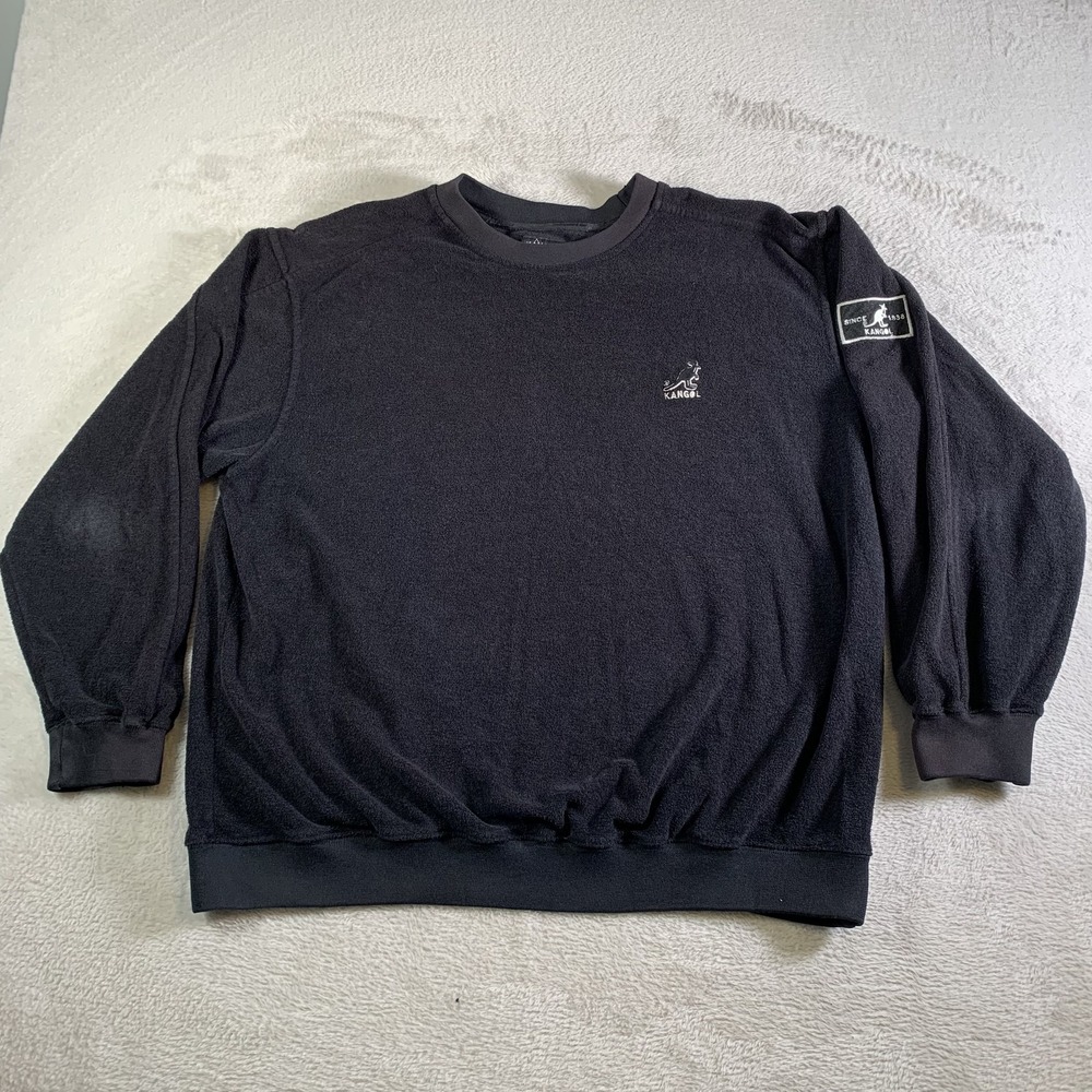 Vintage Kangol Sweatshirt Mens Large Black Terry Knit Crewneck Pullover Logo 90s